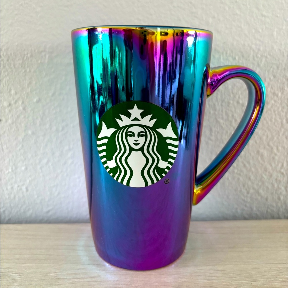 New Starbucks Coffee Mug 16oz Rainbow Holographic Iridescent Oil 2022 Holiday